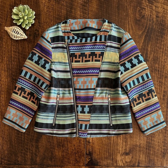 MSGM | Aztec Embroidered Biker Jacket, Size 6 - Picture 2 of 11